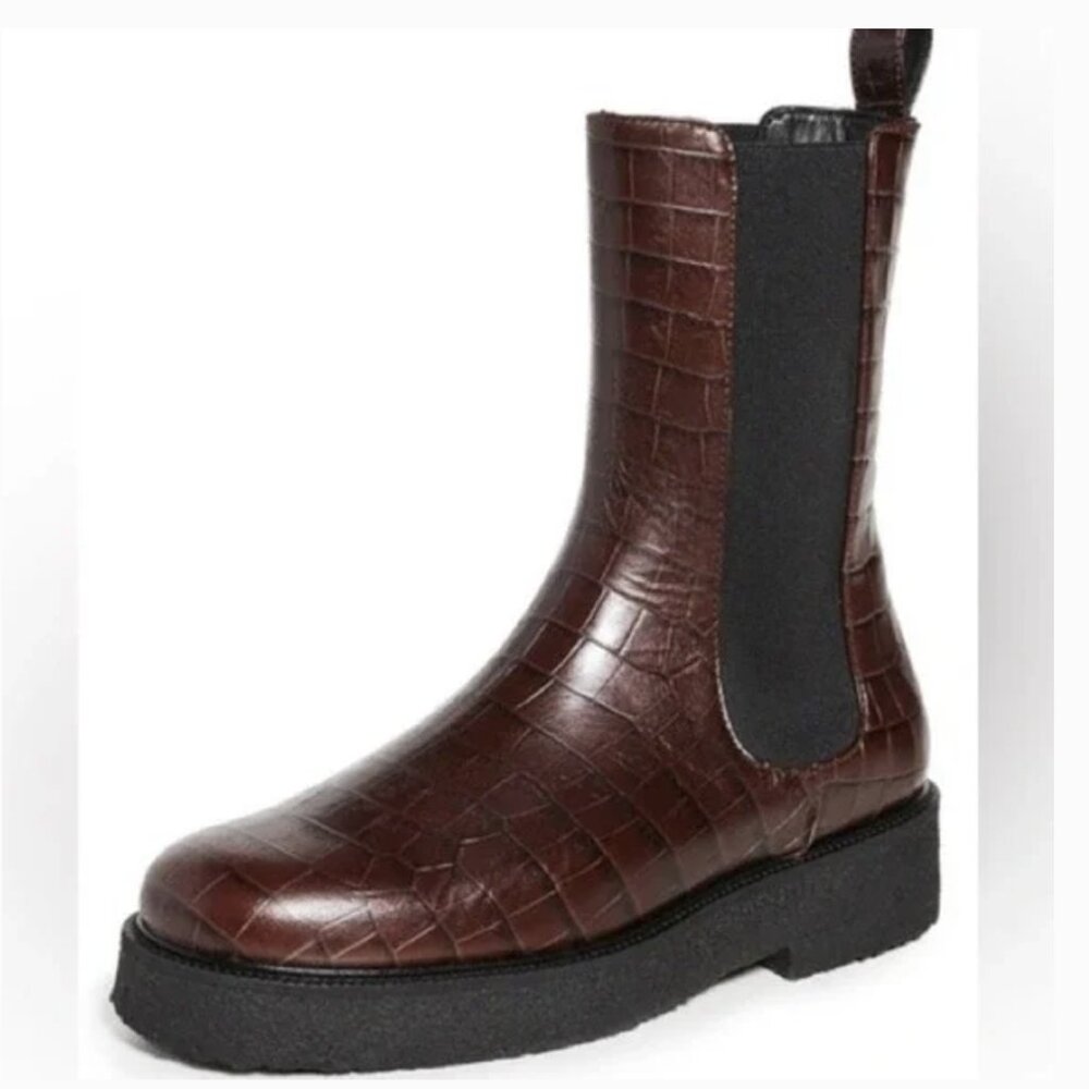 STAUD PALAMINO BOOT BROWN MAHOGANY CROC EMBOSSED sz 40